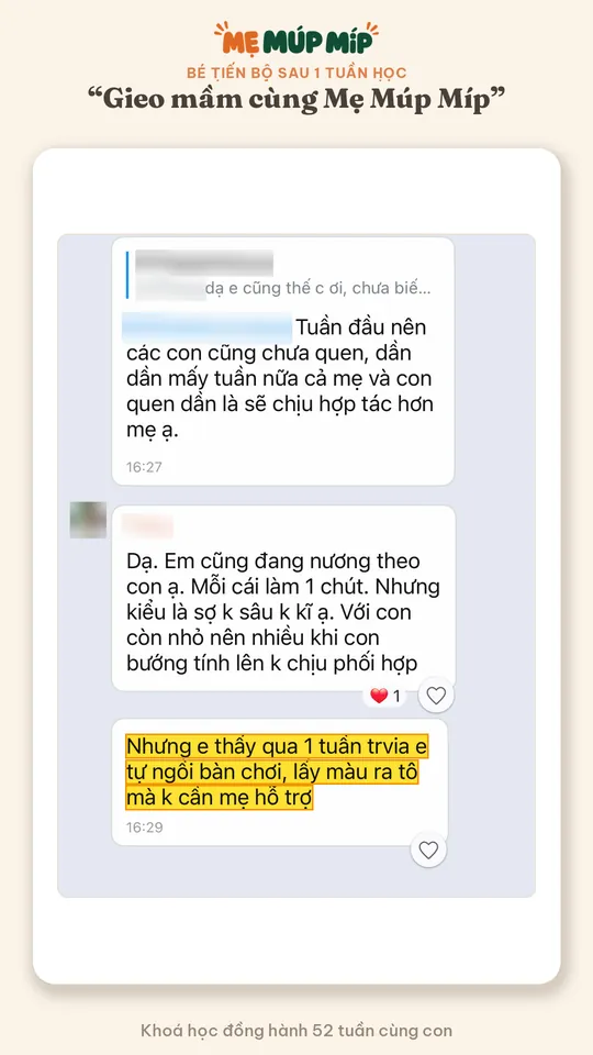 Bé tiến bộ sau 1 tuần học