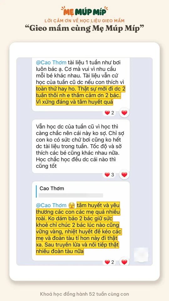 Lời cảm ơn về học liệu gieo mầm