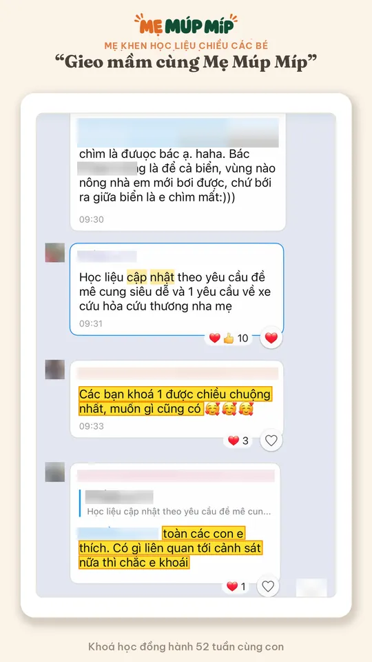 Mẹ khen học liệu chiều các bé